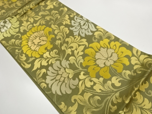 JAPANESE FUKURO OBI / KIN-TOSHI / WOVEN FLOWER ARABESQUE